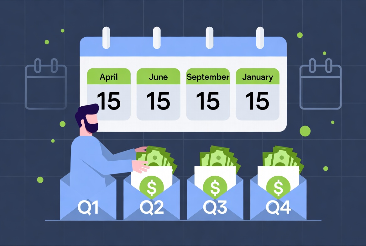 Quarterly tax payment deadlines: April, June, September and January with Q1-Q4 payment envelopes