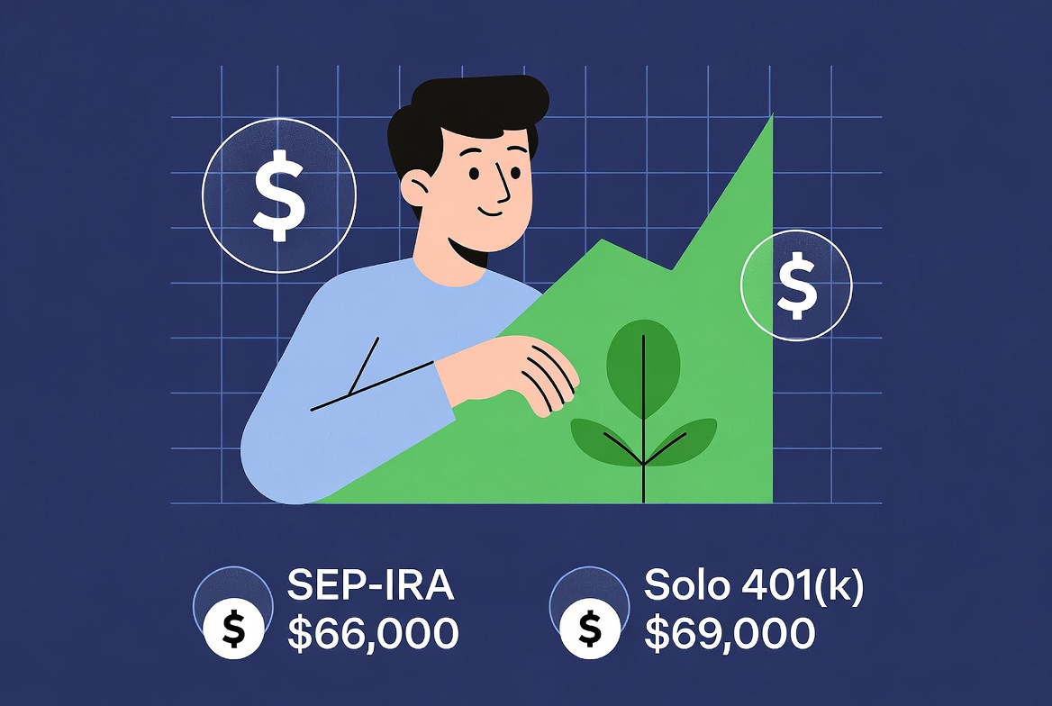 SEP-IRA at $66,000 and Solo 401k at $69,000 retirement contribution limits chart